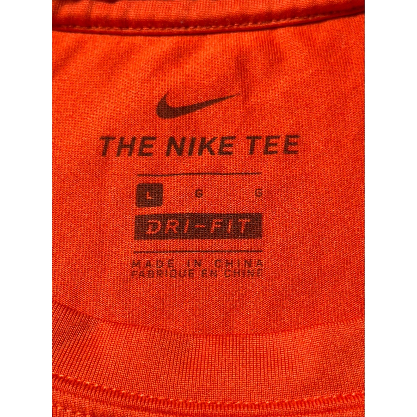 Nike The Nike Tee Dri-FIT Mens Large Orange Short Sleeve Training Shirt Logo gallery