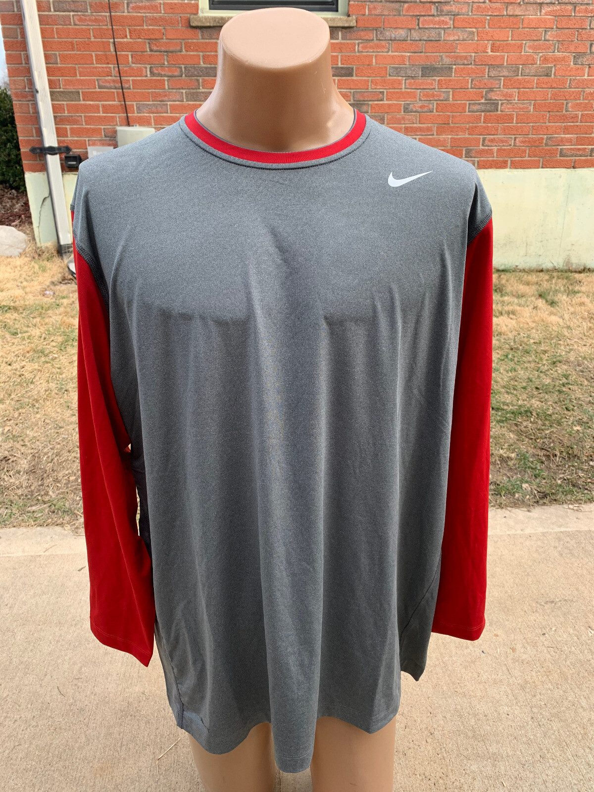 NIKE Team Performance Base Layer 3/4 Sleeve T-Shirt Grey Red Sleeves XL NEW gallery