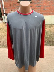 NIKE Team Performance Base Layer 3/4 Sleeve T-Shirt Grey Red Sleeves XL NEW
