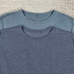 Lot of 2 Vuori Mens Strato Tech Tee Charcoal Heather Slate Blue Short Sleeve