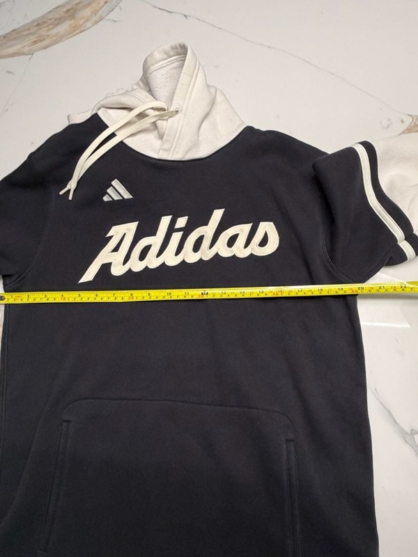 Adidas Script Logo Layered Double Sleeve Hoodie Black Cream Size S gallery