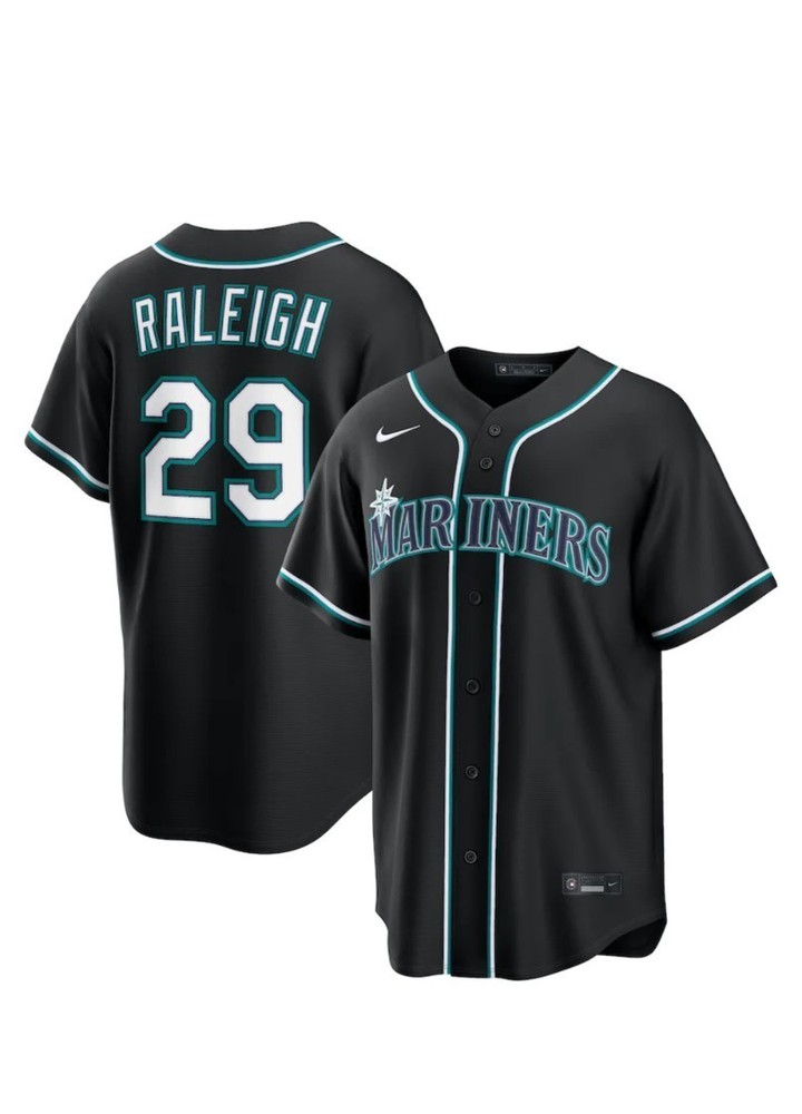 Nike Cal Raleigh Seattle Mariners Replica Black Out Jersey Size Medium