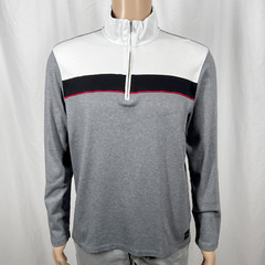 Calvin Klein Men Large Gray White Colorblock Liquid Touch 1/4 Zip Pullover Shirt