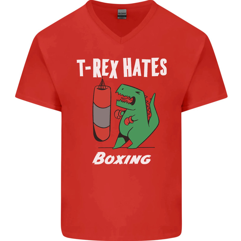 T-Rex Hates Boxing Funny Boxer Sport MMA Mens V-Neck Cotton T-Shirt gallery