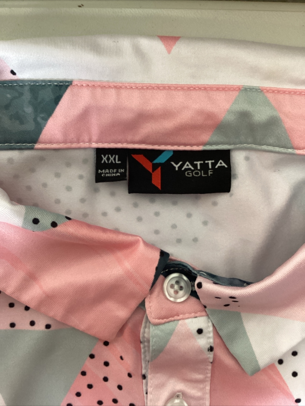 Yatta Golf Polo Shirt Birdie Dropper Polo Pink Black White Triangles Stretch XXL gallery