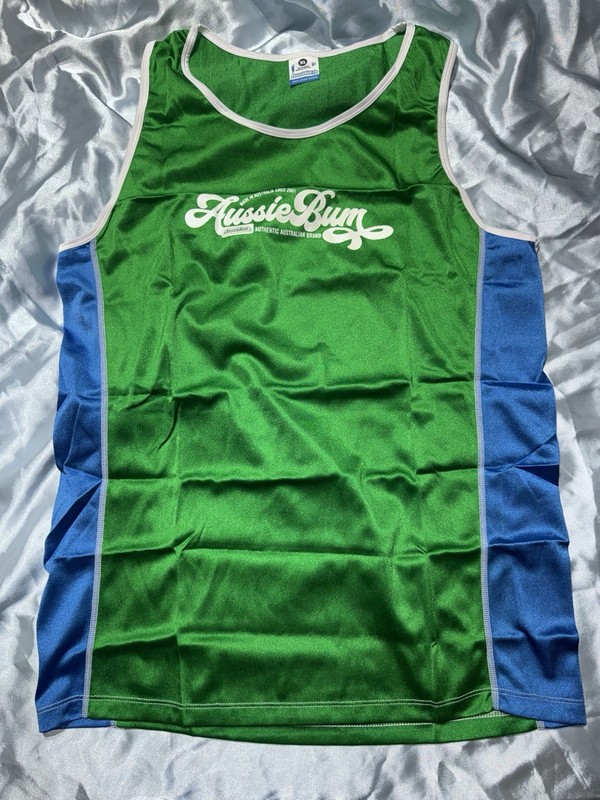 🔥 NEW AussieBum SILKY Nylon Tank Top Surfing Men XL GREEN BLUE Aussie Bum Glanz gallery