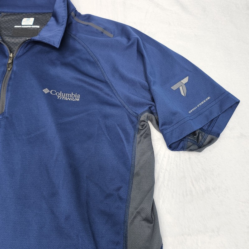 Columbia Titanium Omni-Freeze Zero Men's M Polo Shirt Short Sleeve 1/4 Zip Blue gallery
