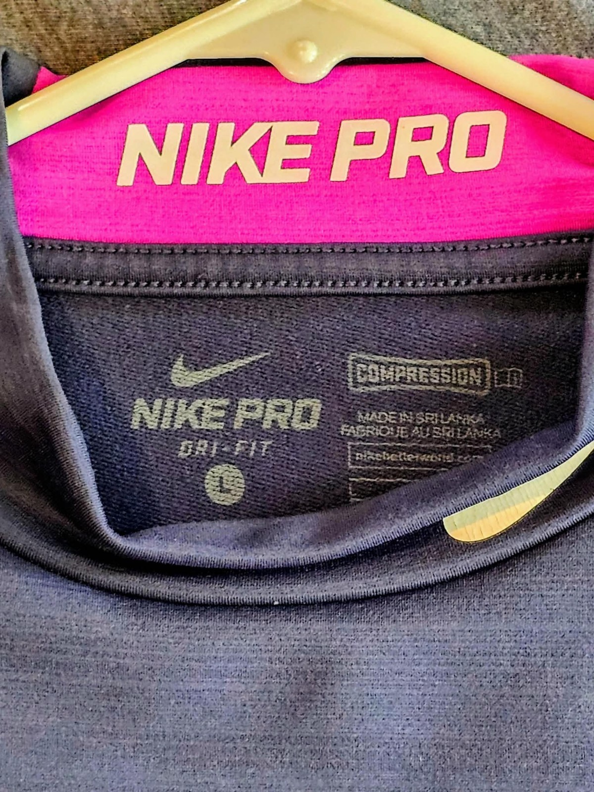 Nike Pro Dri-FIT Men's L Compression T-Shirt Short Sleeve Gray Pink Striped gallery