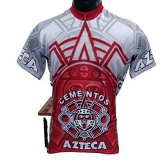 World Jerseys Cementos Azteca Cycling S/S Jersey Red White 3/4 Zip Sz L *Note