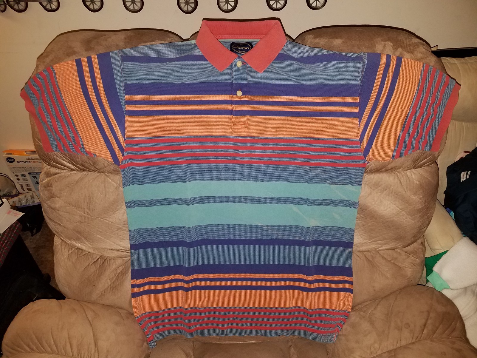 XL Vintage Striped classic Arrow Polo Golf Shirt Short Sleeve blue red orange gallery