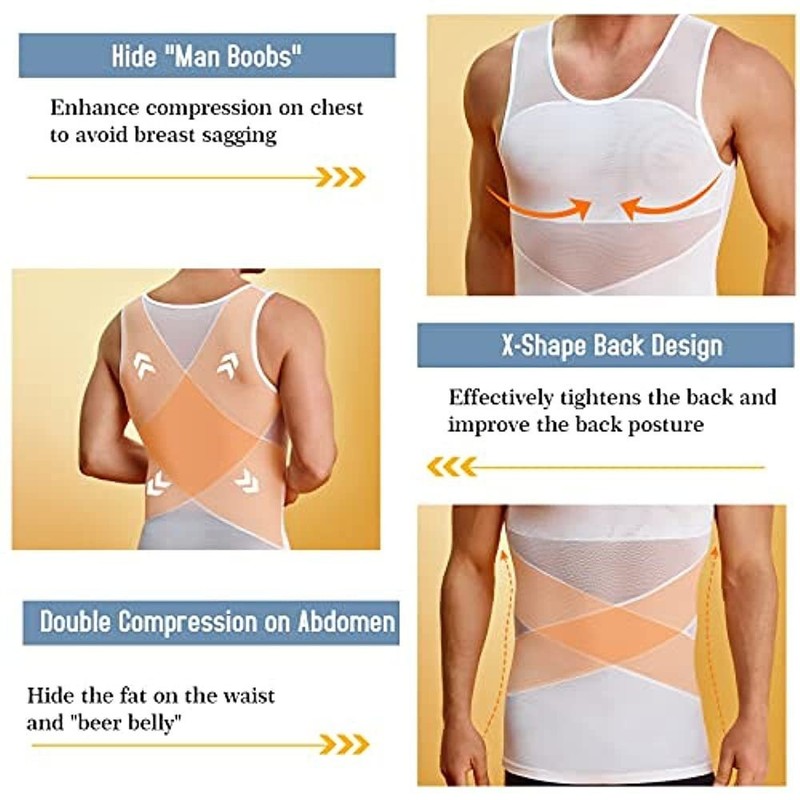Mens Shapewear Vest High Elasticity Thin Chest Shaping Abdominal Compression Top gallery