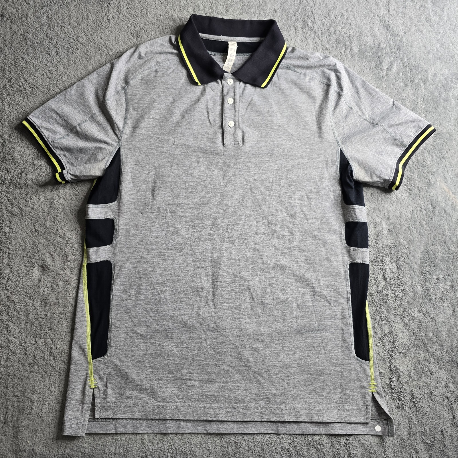 Lululemon Polo Shirt Mens Large Gray Black Yellow S/S Performance Athletica gallery