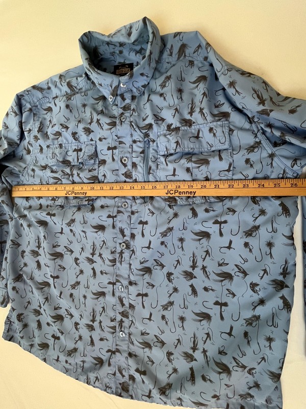 Fly Fishing Shirt Mens XL Blue Long Sleeve Fly Lure Print Vented Guide Gear gallery
