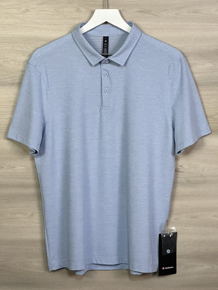 Lululemon Evolution Polo Pique Short Sleeve Size L ⛳️ Heathered Blue Linen 00071