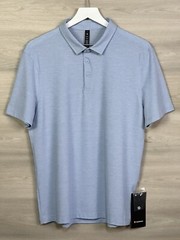 Lululemon Evolution Polo Pique Short Sleeve Size L ⛳️ Heathered Blue Linen 00071