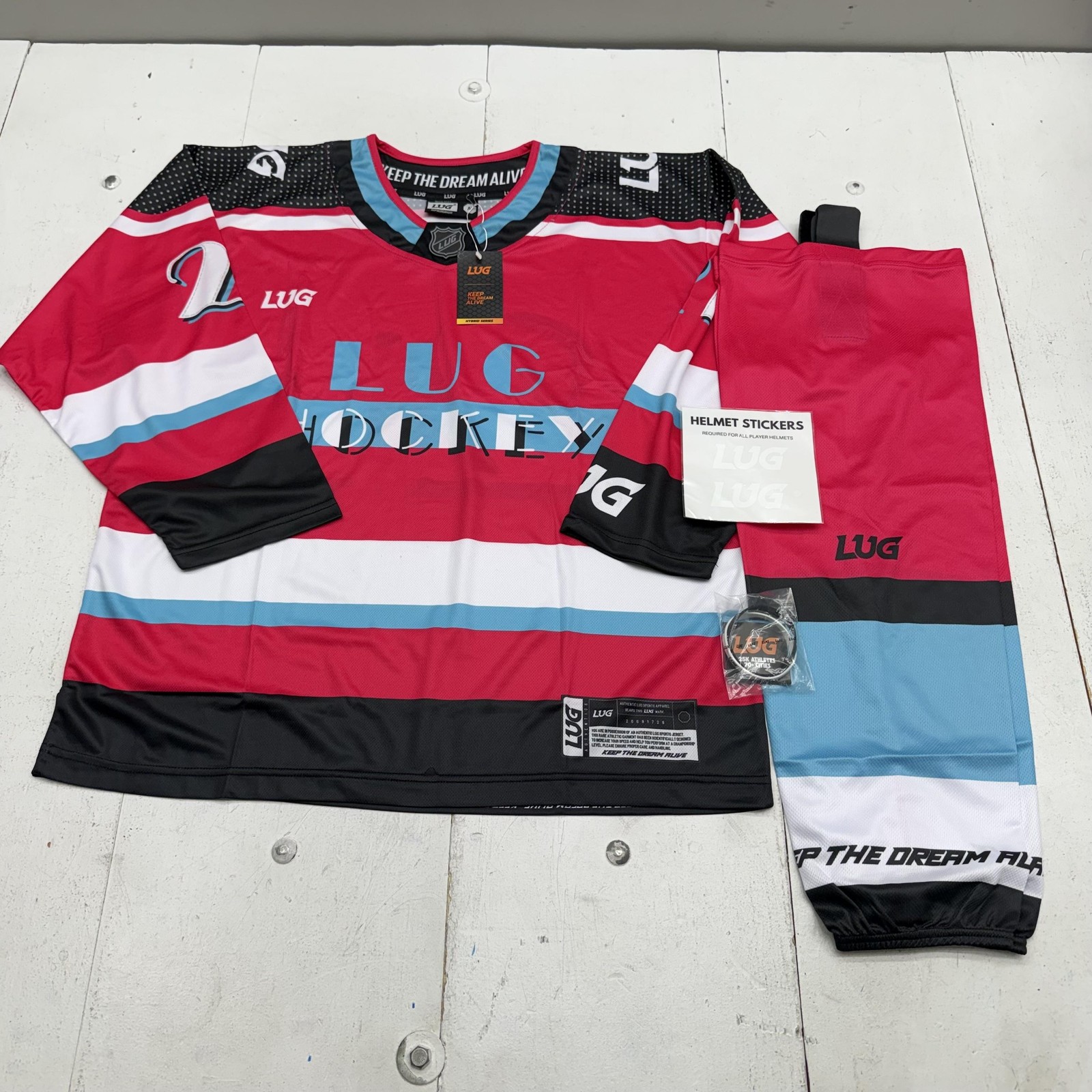 LUG Hockey Jersey Set Mens Medium Pink Miami Vice Hybrid Series Socks Kit gallery