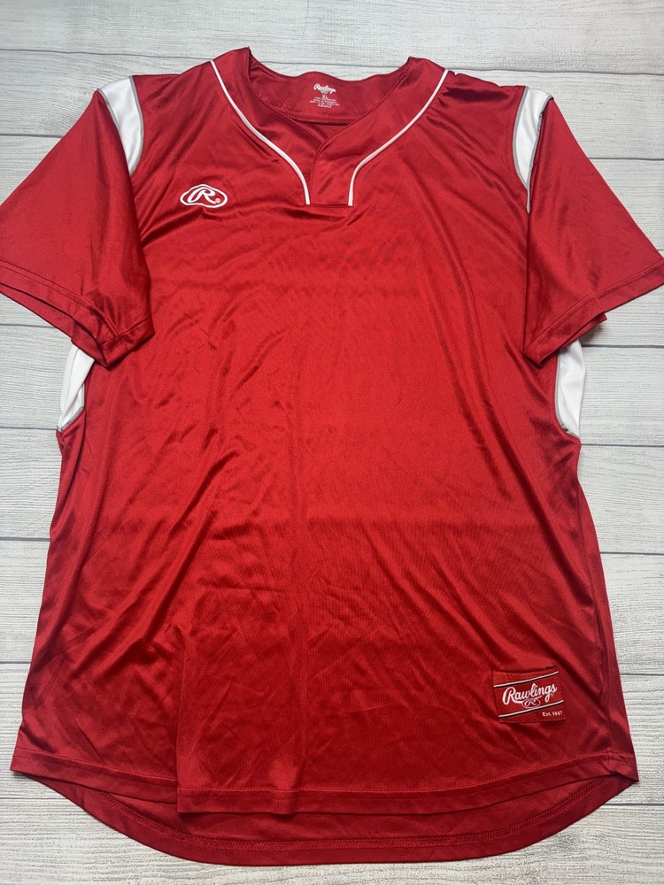 Rawlings Shirt Mens XL Red Short Sleeve Baseball Jersey Top Performance