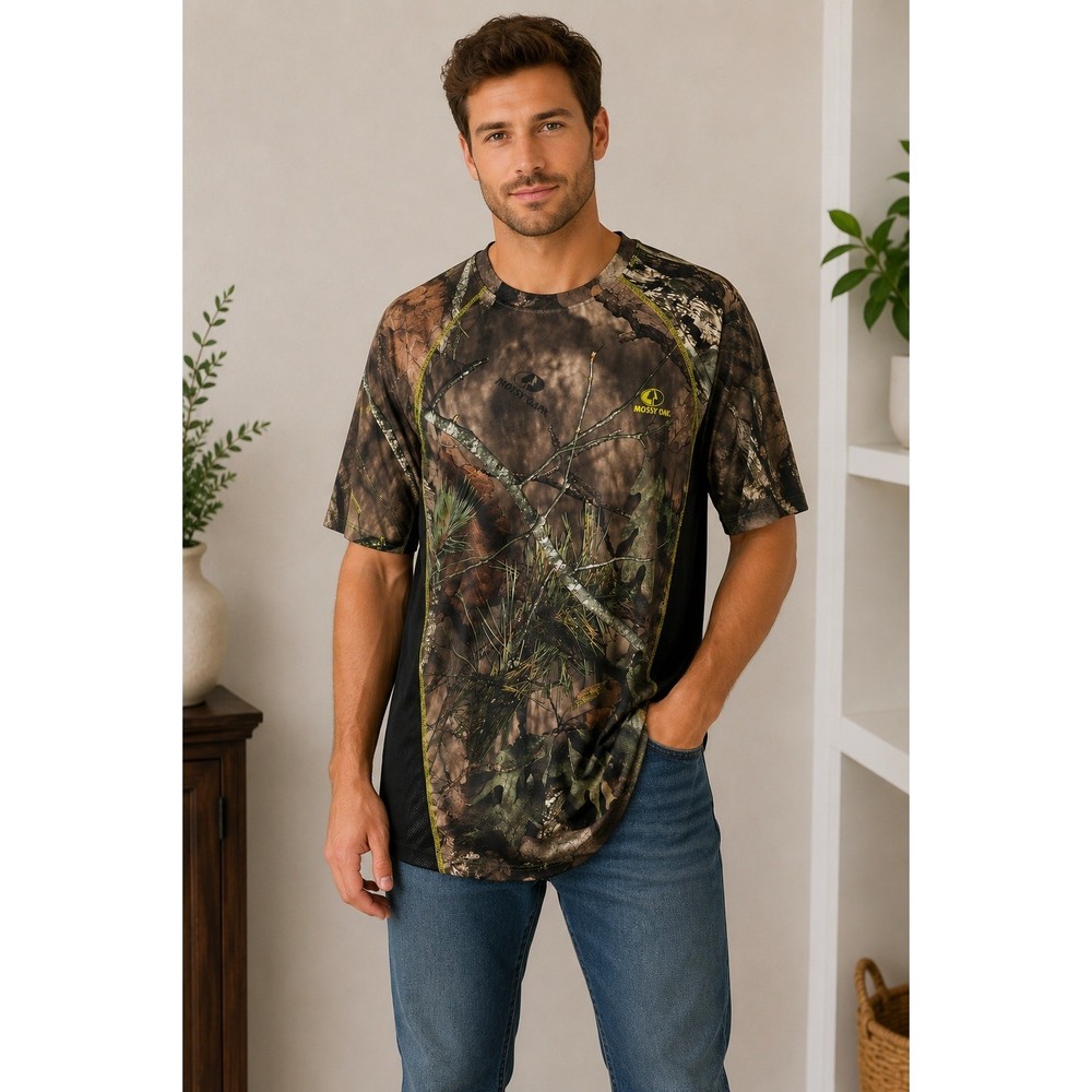 MOSSY OAK Camo Performance T-Shirt Hunting Mens XL Brown Dri-More Tech Tee