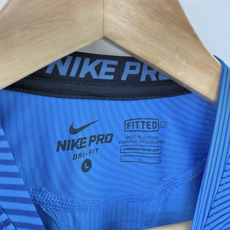NIKE Pro Men's Blue Black Optical Illusion Stripe Fitted Workout Shirt Top Sz L gallery