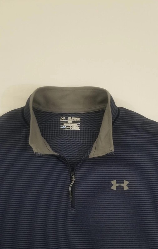 Under Armour Mens Long Sleeve Activewear Pull Over 1/4 Zip Blue Striped Sz 2XL gallery