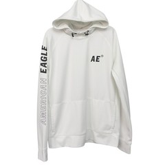 Men’s Medium White American Eagle Logo Sleeve Pullover Hoodie AE Flex Active