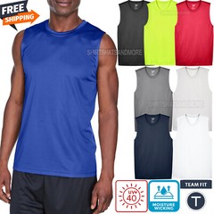 Mens UV 40+ Moisture Wicking Sleeveless T-Shirt Dri Fit Workout Tee Sun Protect