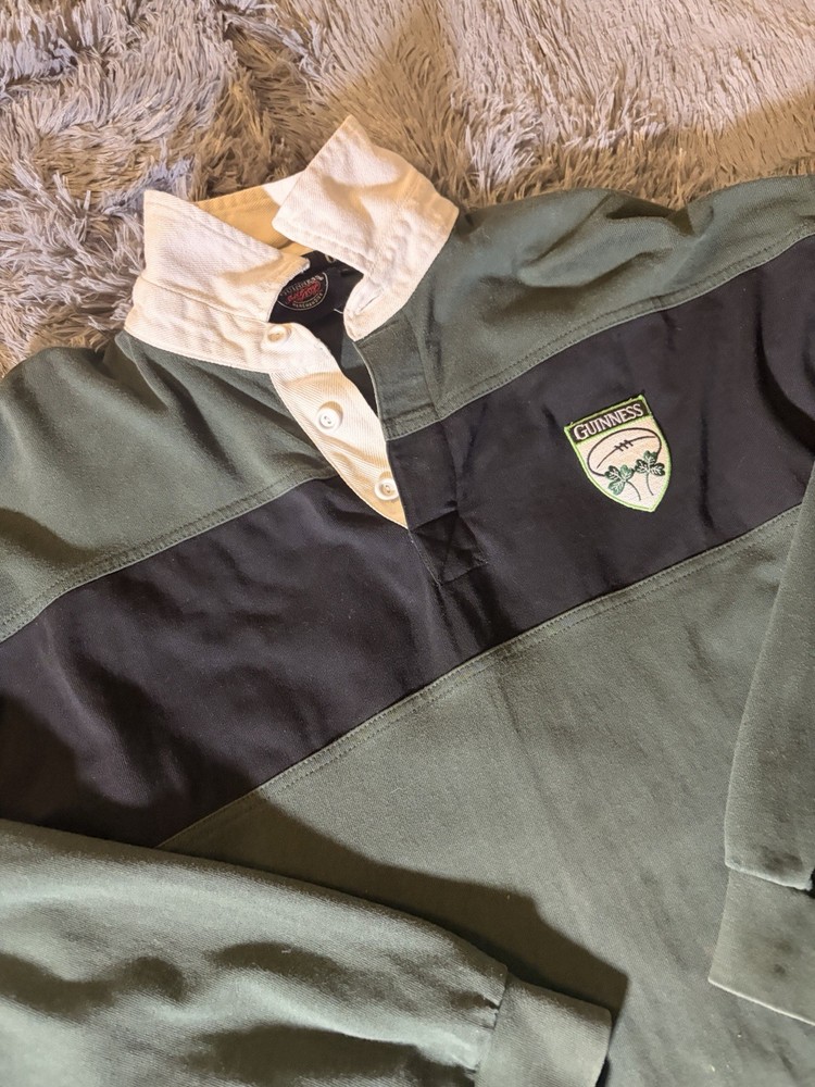 Vintage 90s Guinness Rugby Shirt Long Sleeve Green Black Irish Jersey XL
