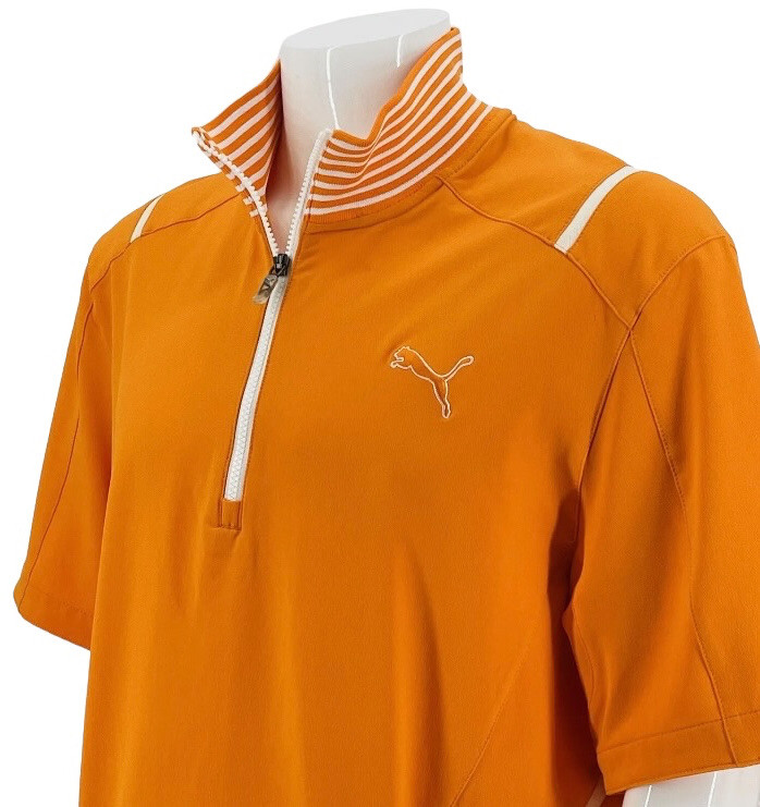PUMA Storm Cell Orange Golf Logo Short Sleeve 1/4 Zip Men Fitted Shirt Sz SMALL gallery