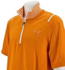 PUMA Storm Cell Orange Golf Logo Short Sleeve 1/4 Zip Men Fitted Shirt Sz SMALL