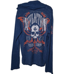 Affliction Shirt L American Customs Motor Club Skull Cross Wings Burnout Hooded