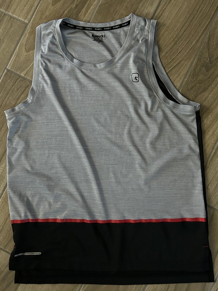 Men’s AND1 Half Court Performance Workout Tank Top Activewear Large Shirt Gray