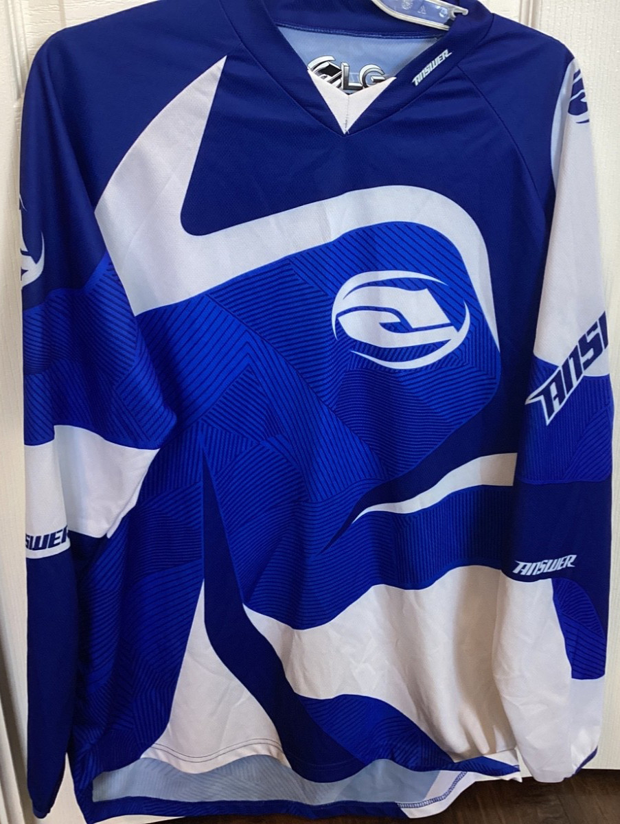 Answer Racing Ion Motocross Jersey Mens Large Blue White Racewear Long Sleeve! gallery