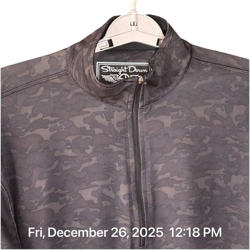 Straight Down 1/4 Zip Pullover Mens Large Gray Camo Long Sleeve Vintage LS gallery