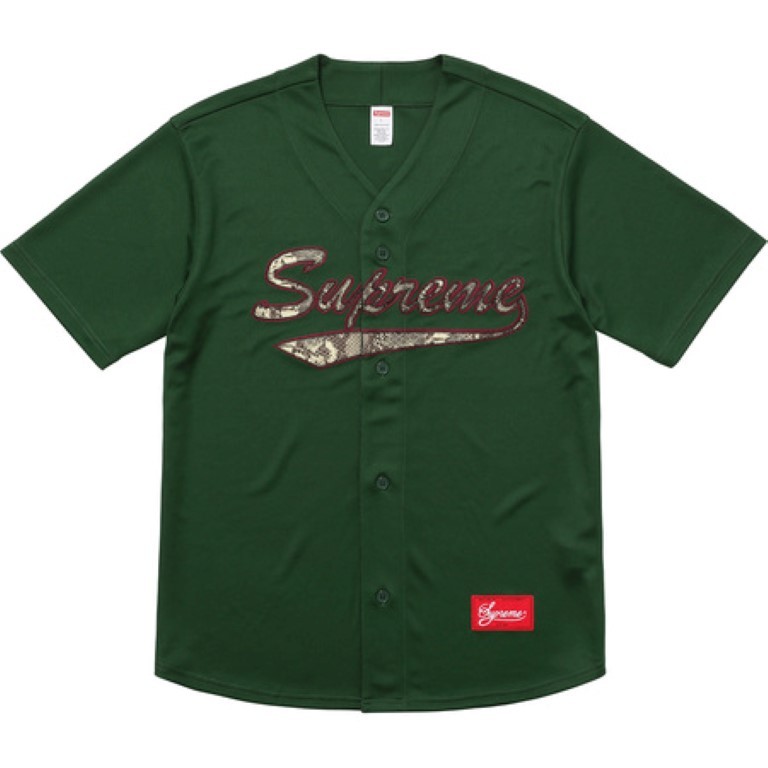 Supreme Snake Script Logo Baseball Jersey Large Dark Green Box Logo Snakeskin gallery