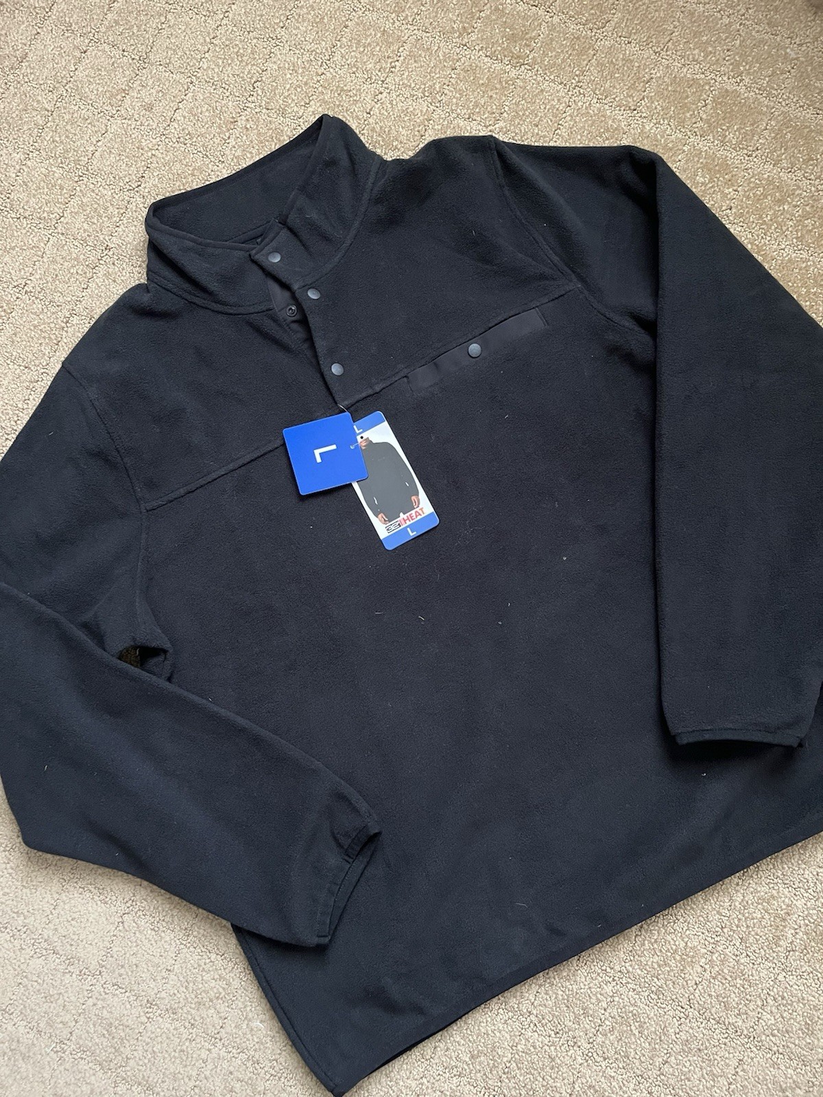 32 Degrees Heat 1/4 Snap Collar Fleece Pullover Black NWT size Large gallery