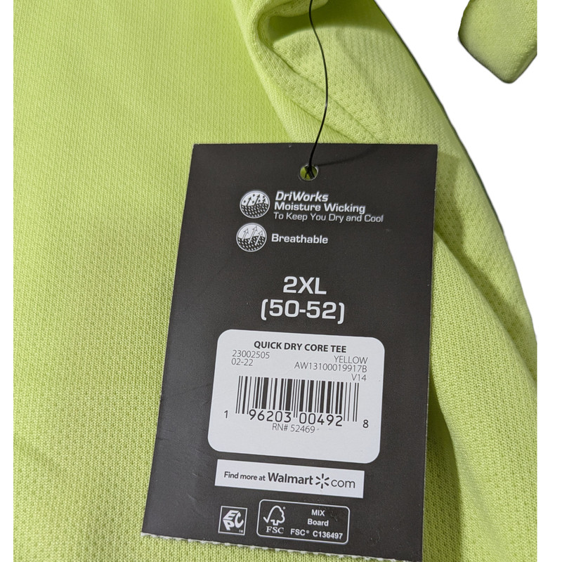 Athletic Works - Quick Dry Core T-shirt Bright Safety Yellow-Size 2XL 50-52- NWT gallery