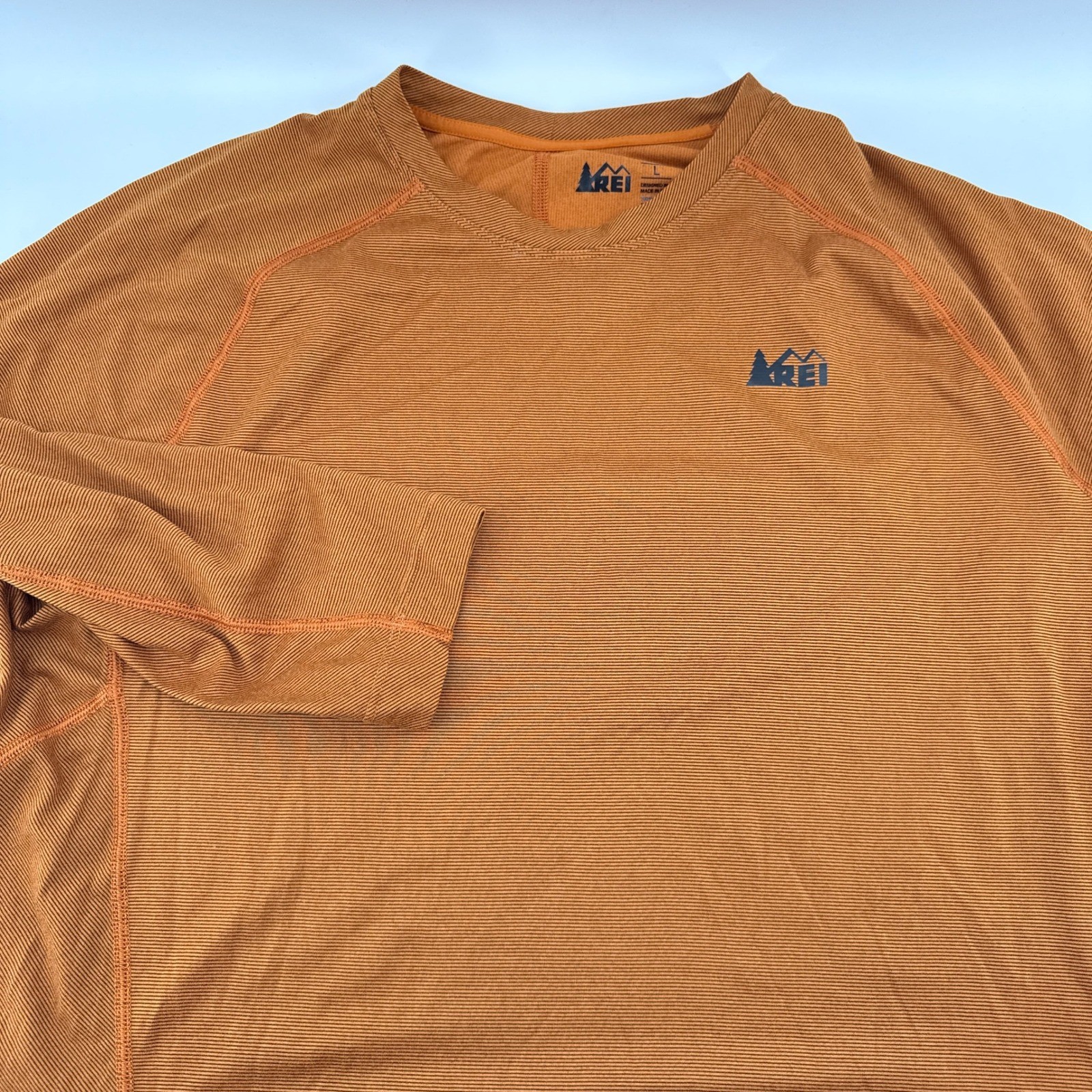 REI Co-op Performance Hiking Shirt Mens Large Orange Micro Stripe Long Sleeve gallery