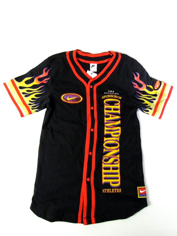 NIKE AMERICANA JERSEY TOP FLAMES BUTTON SHIRT ORANGE $85 DV9642-010 (M) gallery