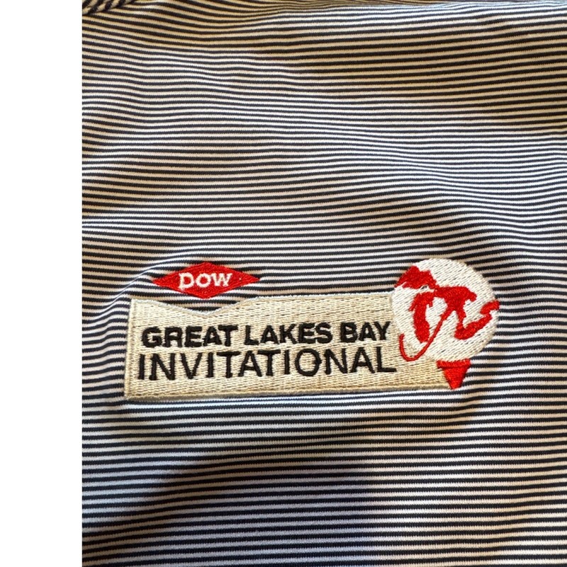 Peter Millar Mens L Quarter Zip Pullover Blue Stripe Dow Great Lake Invitational gallery