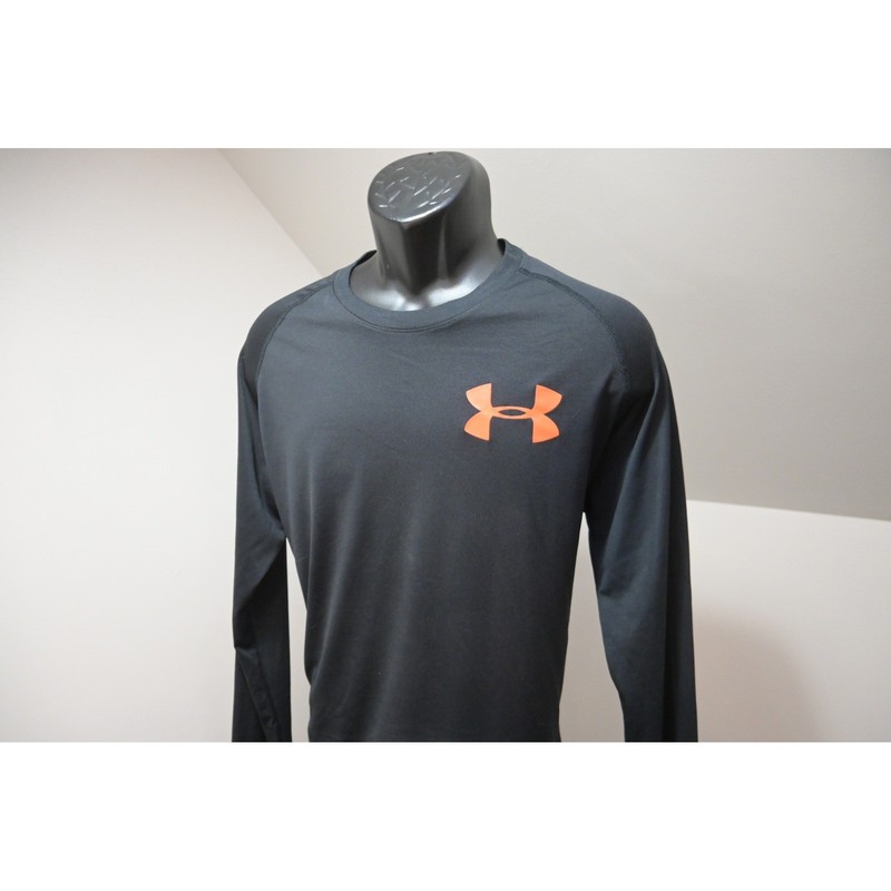 Under Armour Long Sleeve Gym Shirt Mens Large Black Orange HeatGear Athletic gallery