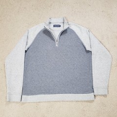 Fish Hippie Sweater Men M (Fits Small) Gray Striped 1/4 Zip Sweatshirt Chore