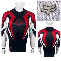 Fox Racing Mens Small Jersey Black Red White Polyester Geometric Long Sleeve