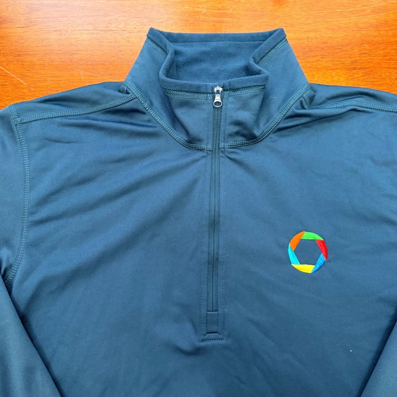 The North Face Quarter Zip Pullover Mens M/M Blue Rainbow Logo Performance Shirt gallery