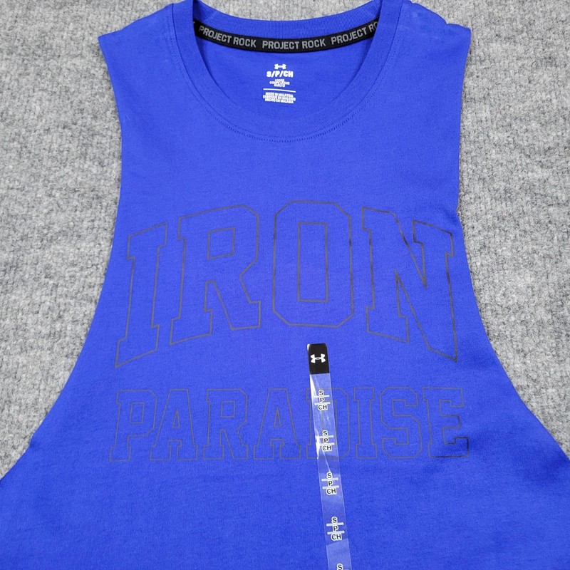Under Armour Shirt Men Small Blue Project Rock Iron Paradise Sleeveless Tank Top gallery