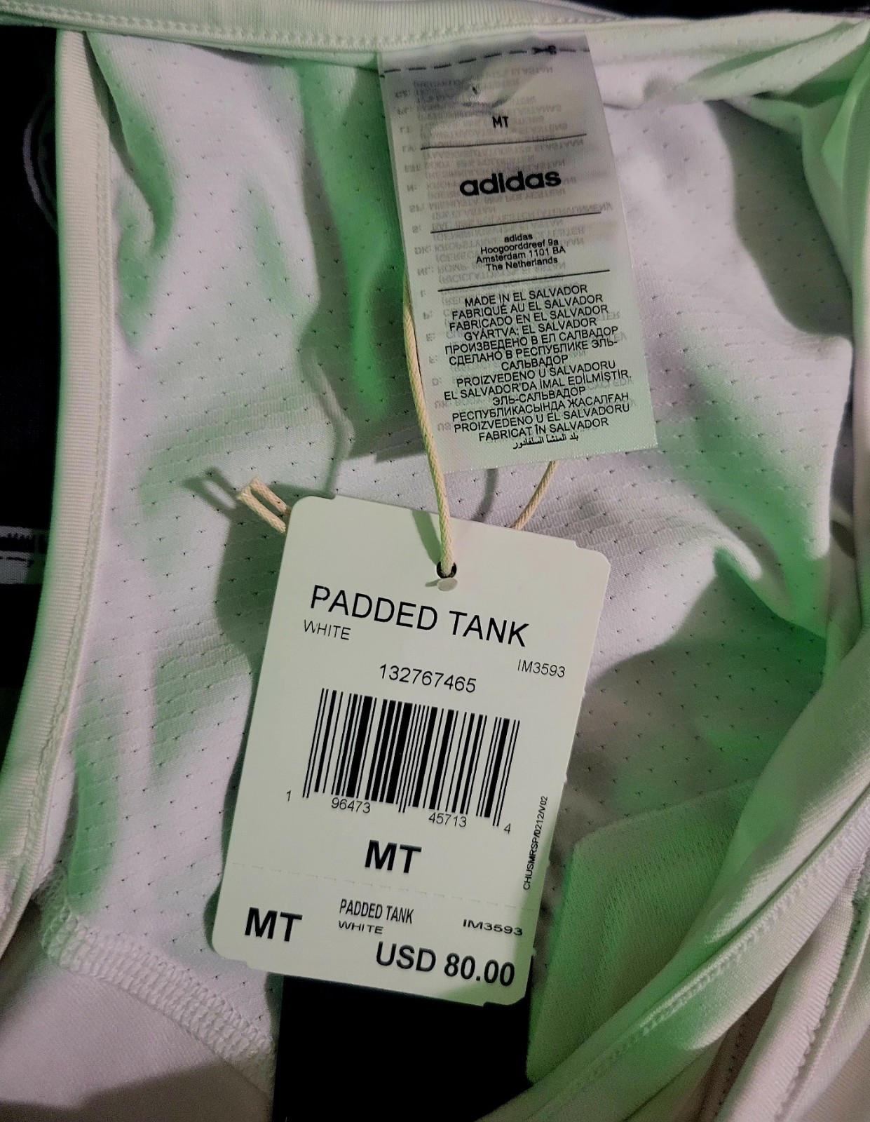 Adidas Padded Tank Top Men’s White Compression Sports Training Shirt MT IM3593 gallery