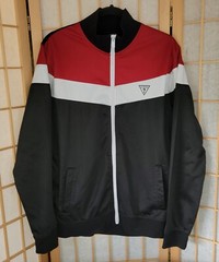 Guess Mens Jersey Full Zip Front Black Red White Size L Lightweight Jacket