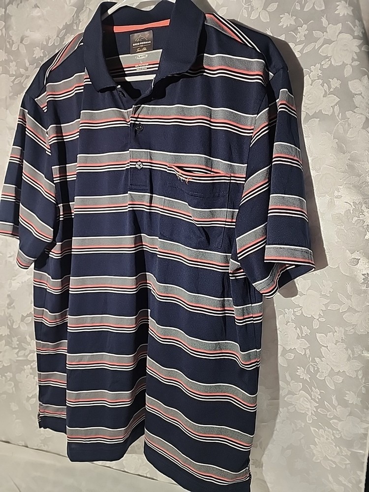 Greg Norman Striped Golf Polo Shirt For Tasso Elba Mens L Lightweight Polyeste