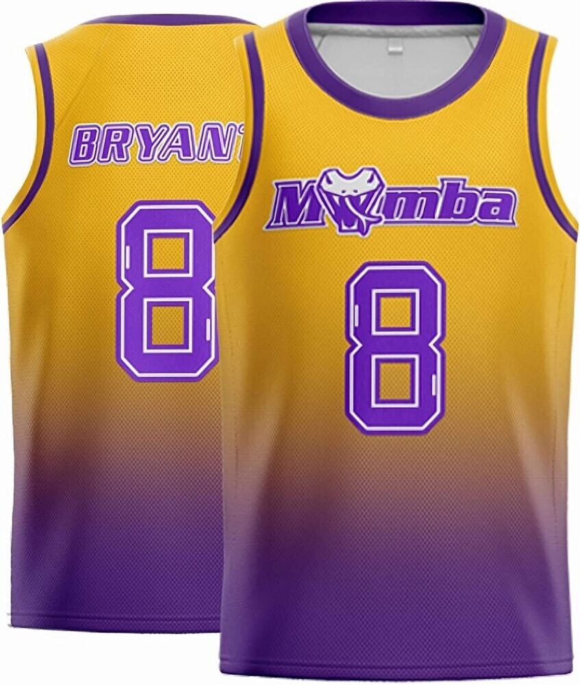Design Mamba Bryant #8 Basketball Jersey Stitched Yellow&Purple Hip Hop Shirt gallery