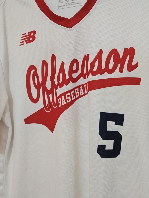 New Balance Team Issue Men's L White/Red/Blue Mesh V-Neck Baseball Jersey gallery