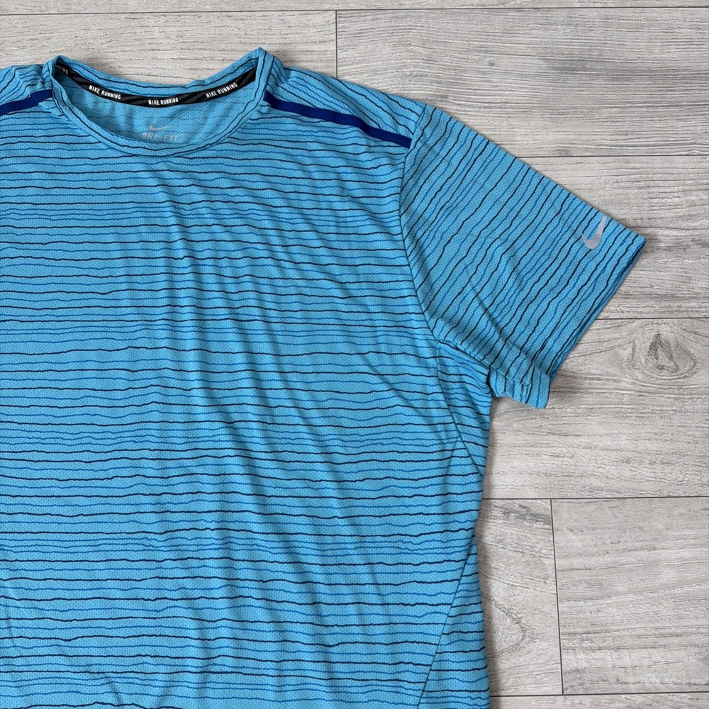 Nike Tailwind Running Shirt Men's 2XL Blue Dri-FIT Striped Reflective Pocket